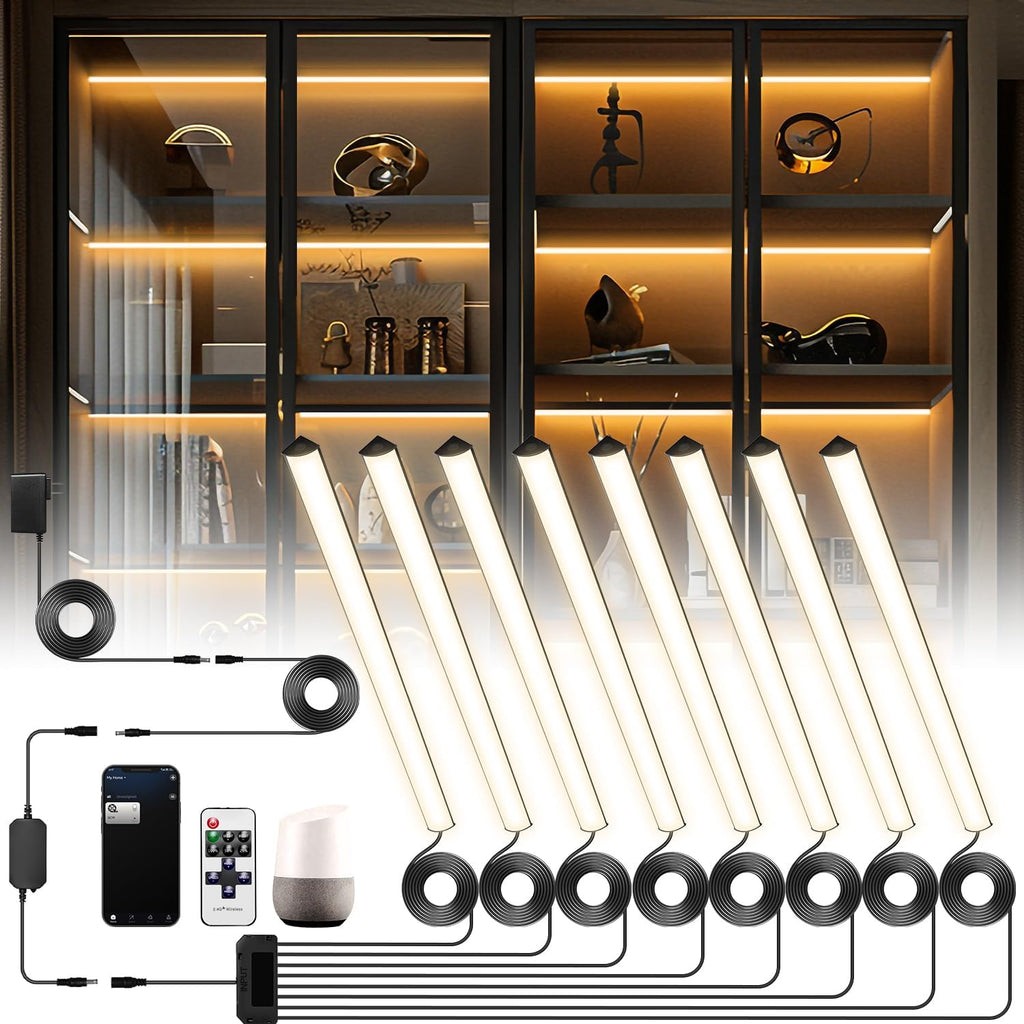 Black Shelf Lights, LED Bookcase Lighting Compatible with Alexa, WiFi Dimmable 2700K Under Shelf Lighting for Bookshelf, Display Case, Cabinets with