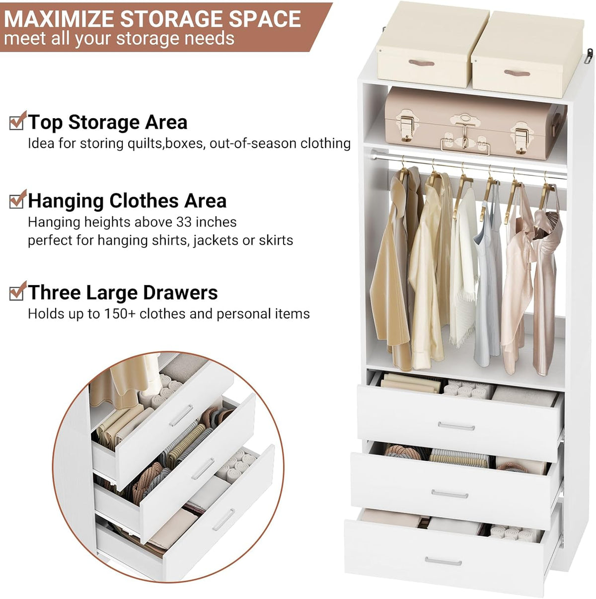 Besiost Closet Systems with 6 Wood Drawers, Closet System Set of 2