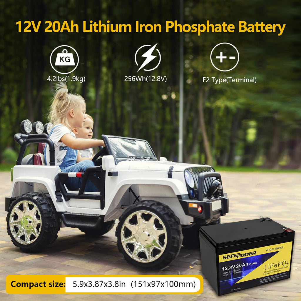SEFEPODER 12V 20Ah Lithium LiFePO4 Deep Cycle Battery 2 Pack with 40A BMS