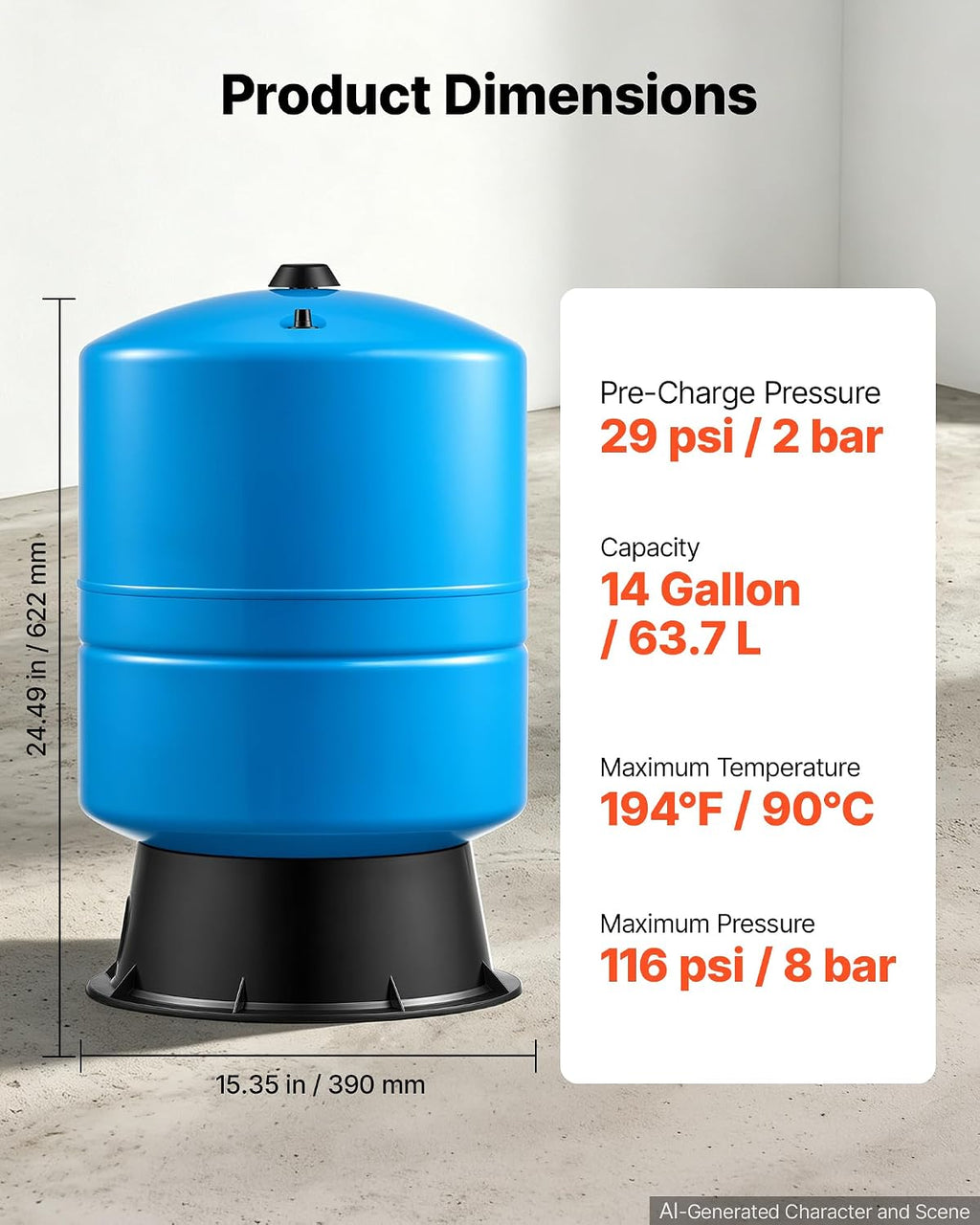 VEVOR 30-Gallon Vertical Well Pressure Tank, Pre-Charged Pressurized Water Tank for Well Pumps, Heavy-Duty Carbon Steel Water Storage Container for