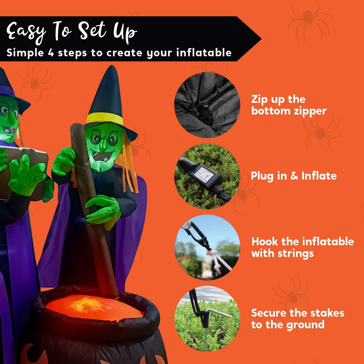 Joiedomi 6 FT Tall Halloween Inflatables Three Witch Around Cauldron with Flame Light Yard Outdoor Decoration Blow Up with Build-in LEDs for