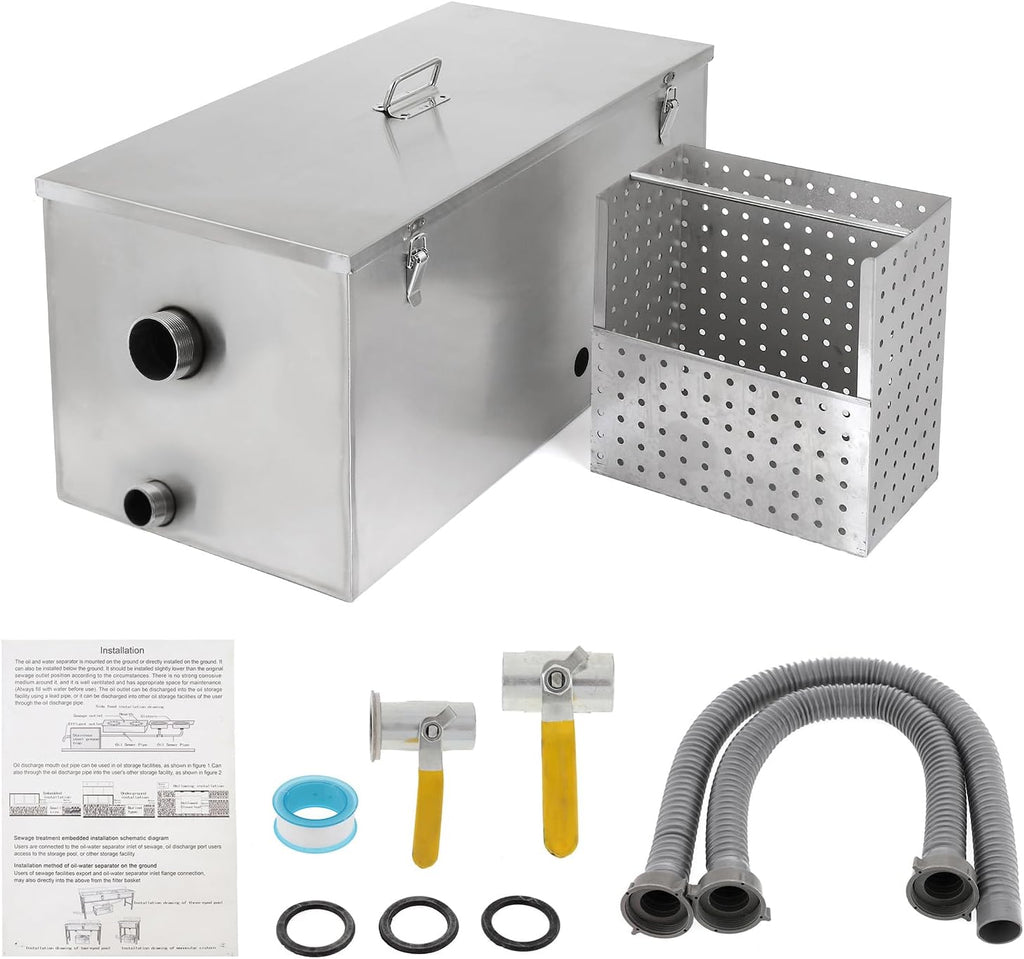 BEAMNOVA Commercial Grease Trap, 25lbs, Stainless Steel, Side Inlet