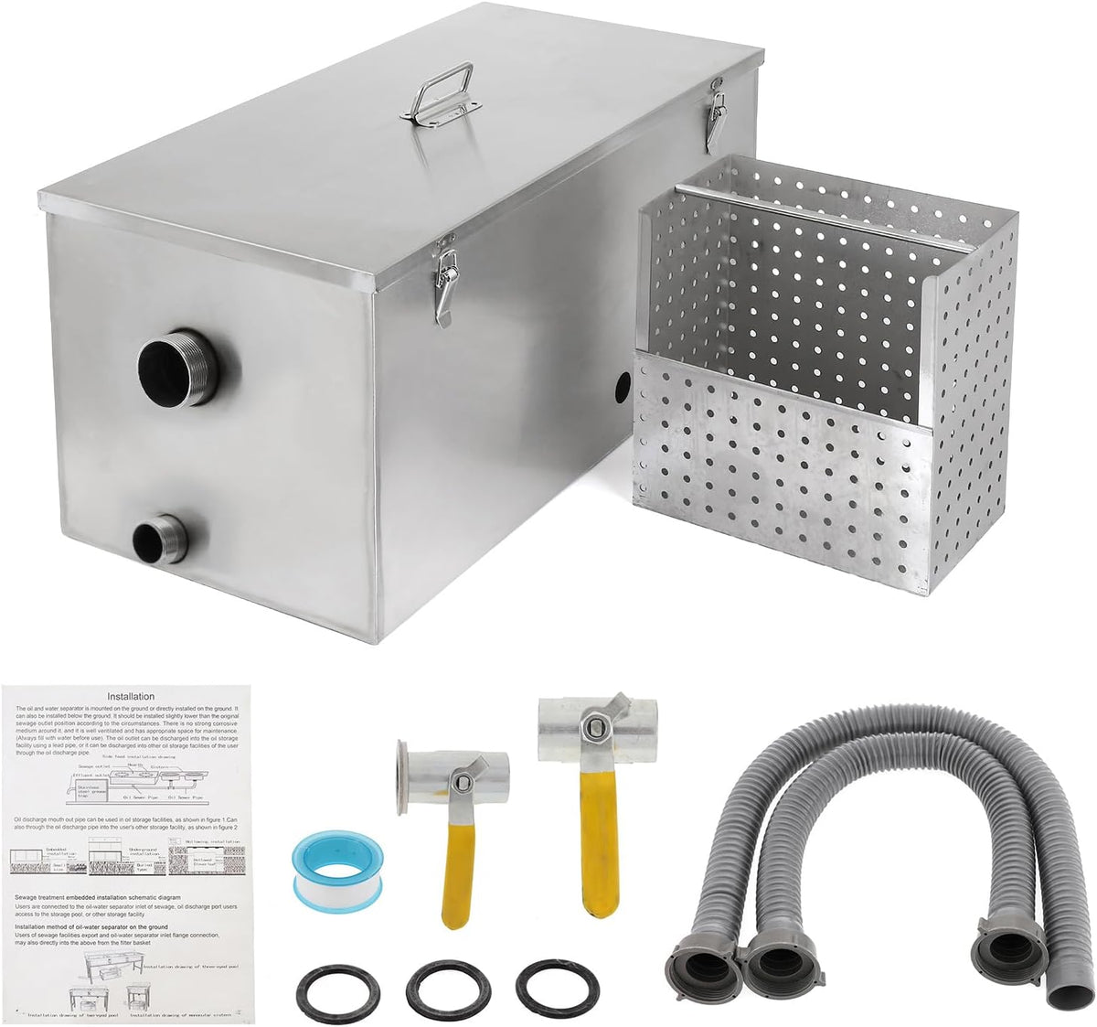 BEAMNOVA Commercial Grease Trap, 25lbs, Stainless Steel, Side Inlet