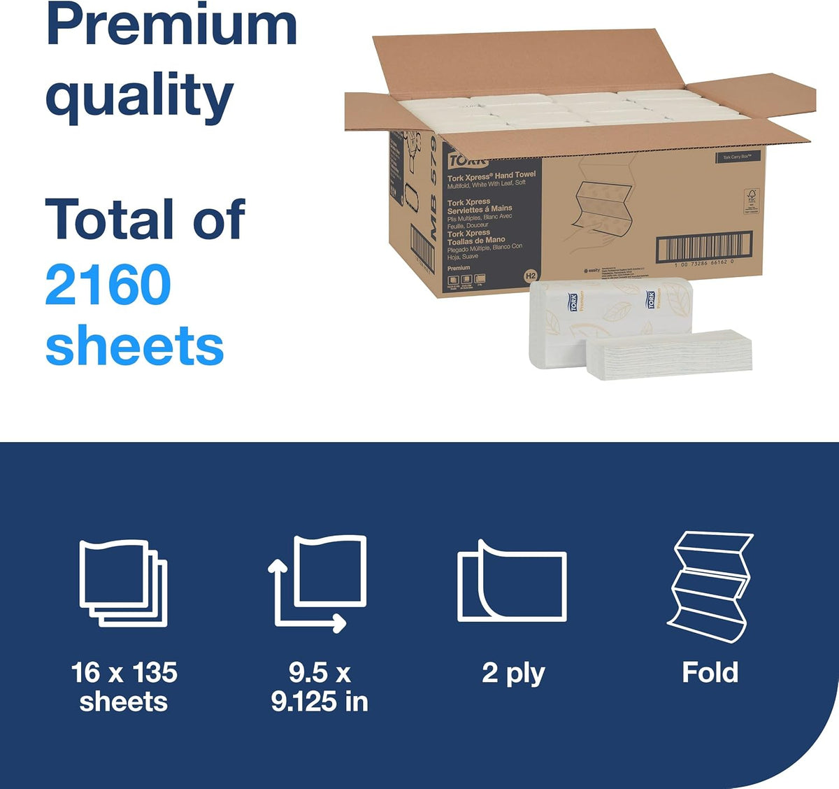 Tork Soft Xpress Multifold Paper Hand Towels, 16 Packs X 135 Towels, MB579