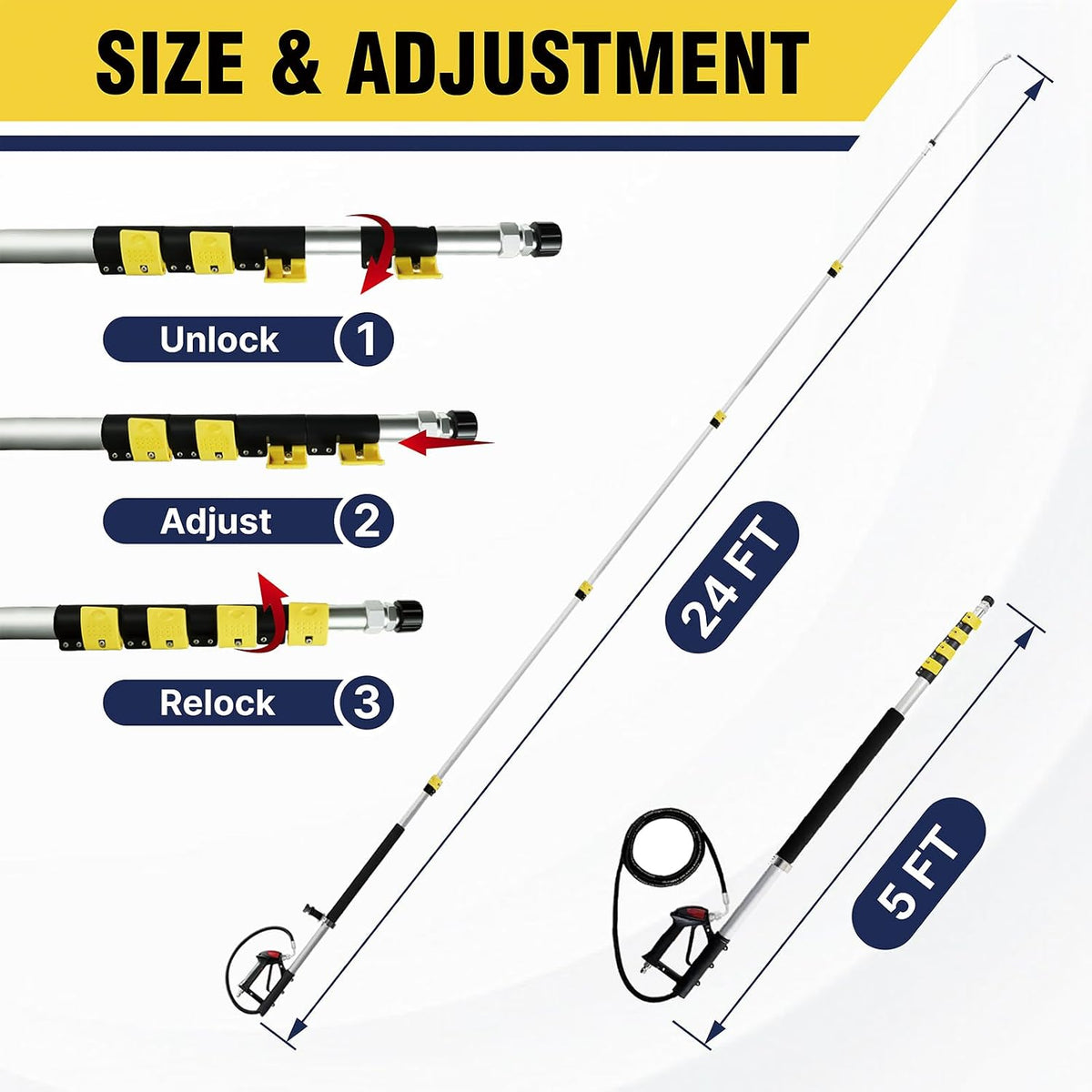 JANZ 24 FT Pressure Washer Telescoping Wand with Extension Wands