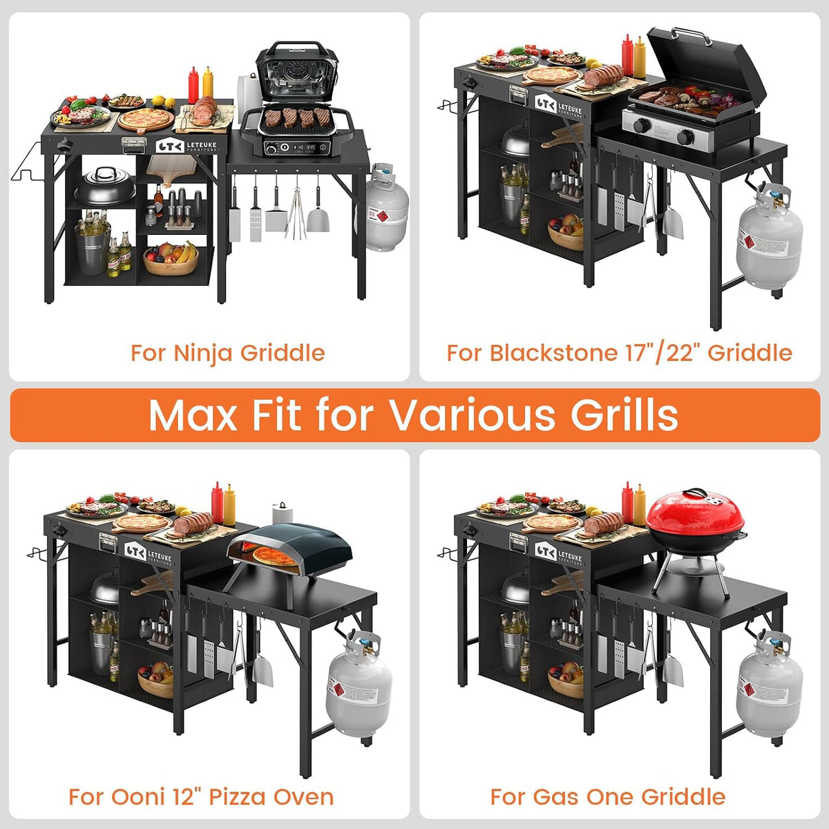 Grill Table for Blackstone Griddle Camping Grill Table Foldable Fits Ninja