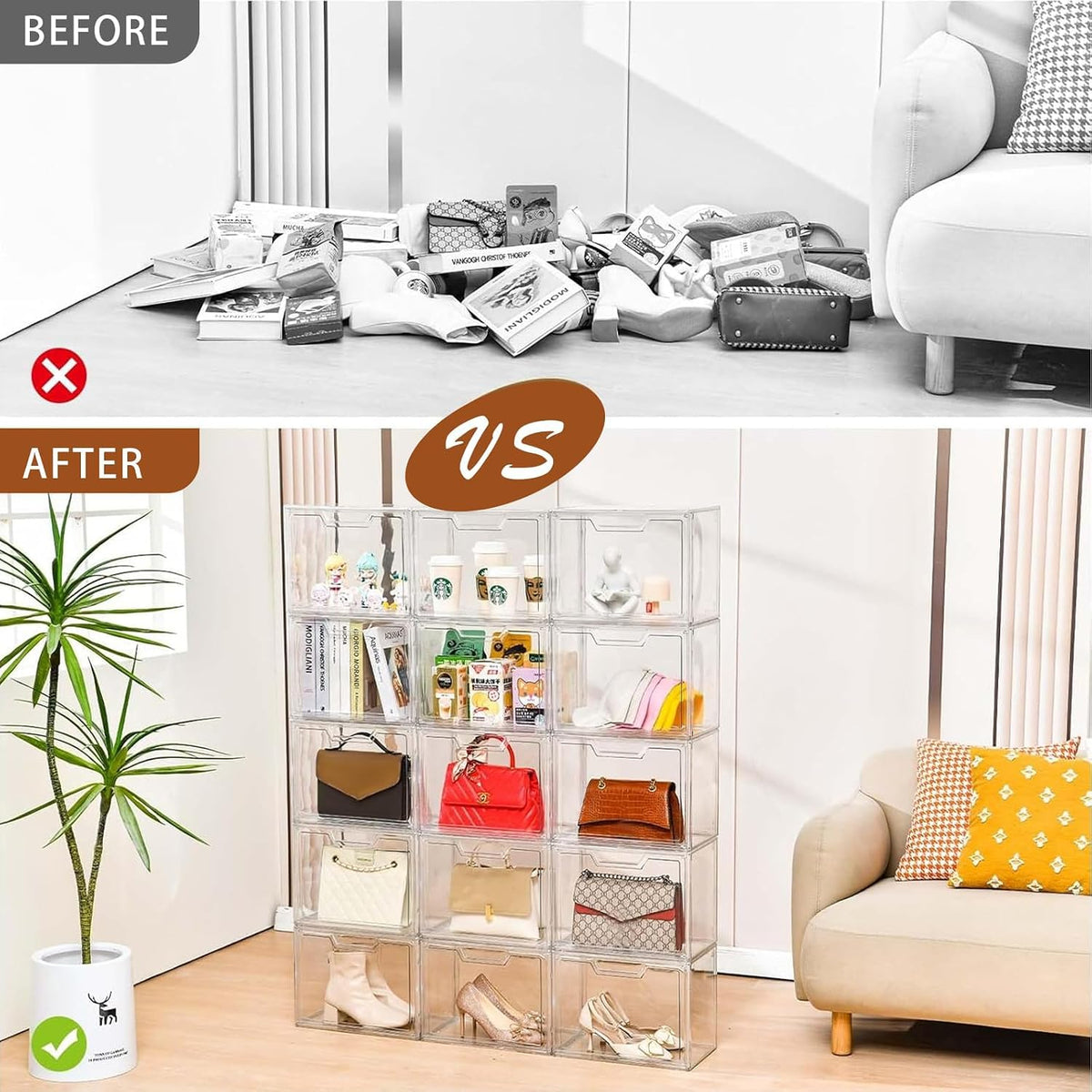 Stackable Acrylic Display Case,Clear Storage Bins with Lid for Collectibles