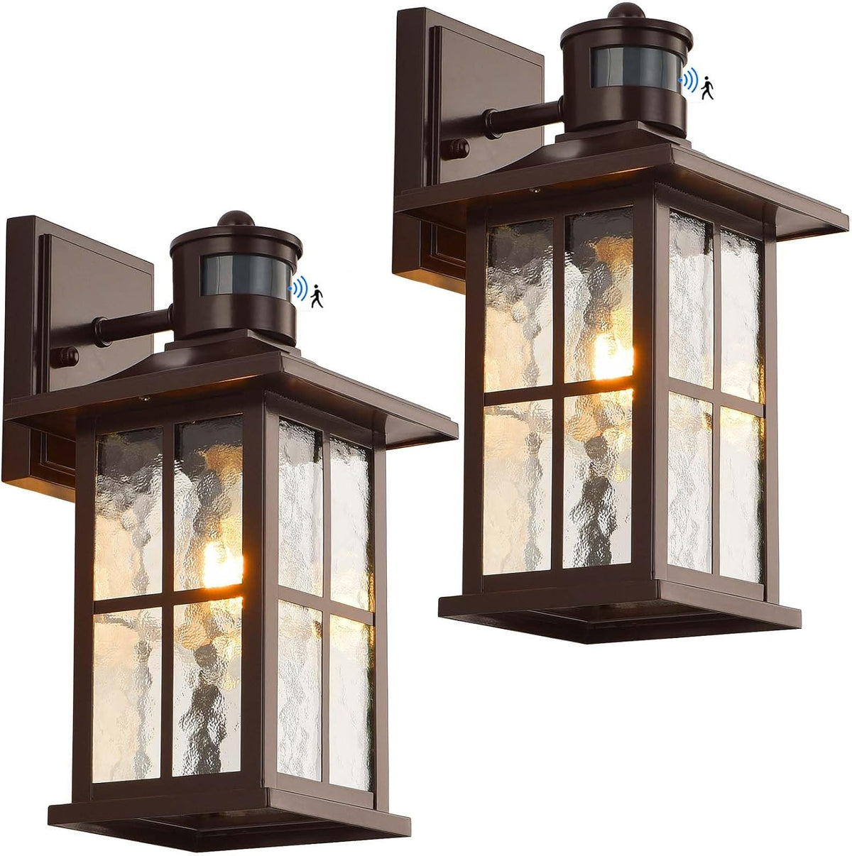 FLEDAVID 2 Pack Motion Sensor Outdoor Wall Lights Dusk to Dawn Exterior Porch Lantern Brown Outside Sconce Lighting Fixtures Rustic Farmhouse Wall