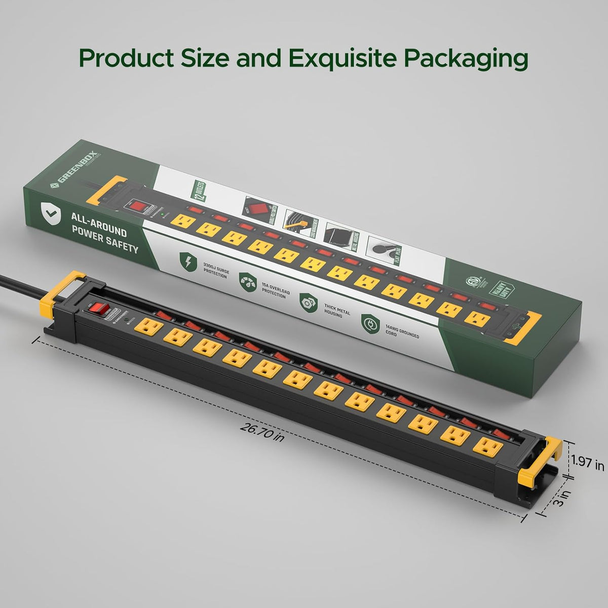 12 Outlet Heavy Duty Long Power Strip with Individual Switches