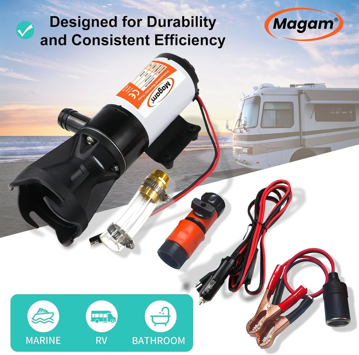 RV Macerator Pump 12V, 12GPM Quick Release Sewer Pump for RV, Boat & Camper