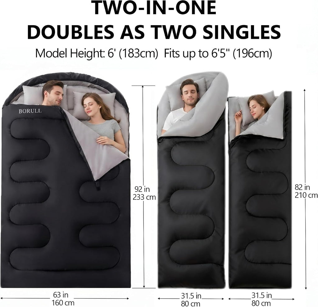 Double Sleeping Bags for Adults Camping with 2 Pillows Queen Size