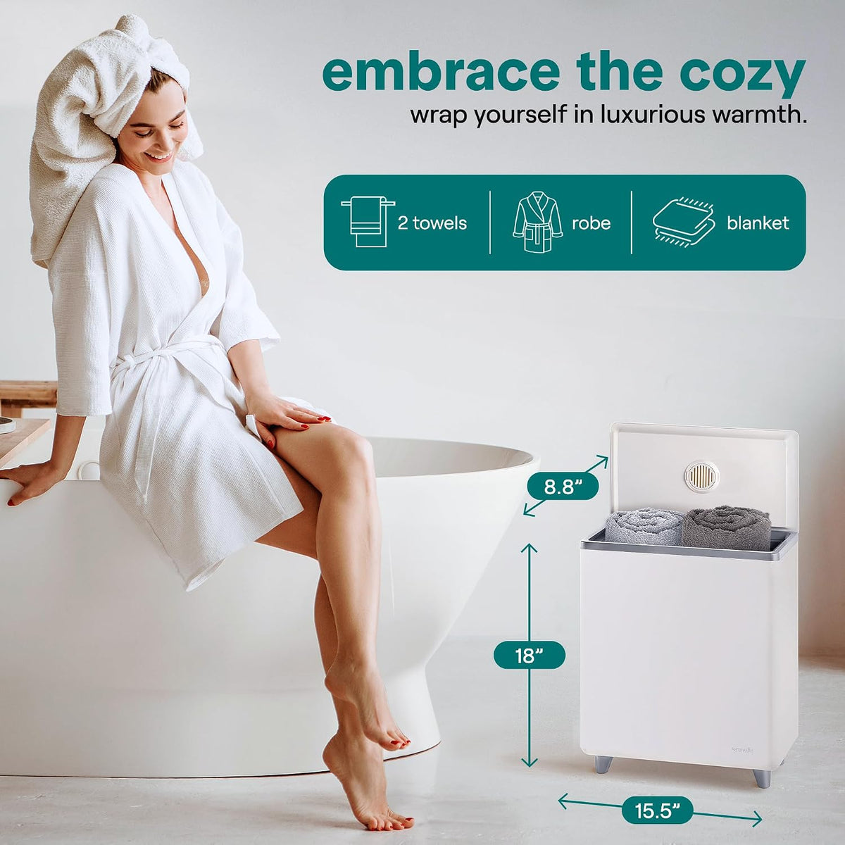 SereneLife Luxury Rectangle Towel Warmer - Spa & Bathroom Heater with Custom Fragrance, Auto Shut-Off, Fits 2 large Towels, Blankets, Bathrobes, PJ's