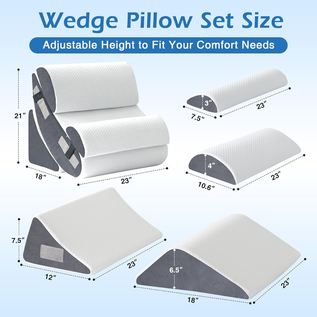 6PCS Wedge Pillow Set for After Surgery, Sit Up Pillow, White