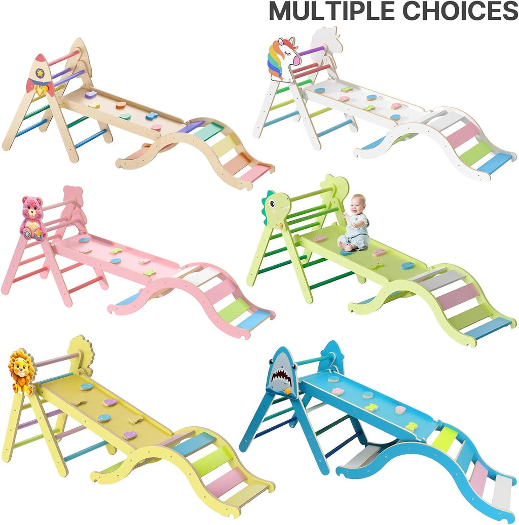 Pikler Triangle Set with Cushion, 9-in-1 Kids Climbing Toys for Toddlers 1-3 Inside, Montessori Toddler Climbing Toys Indoor, Large Wooden Pikler
