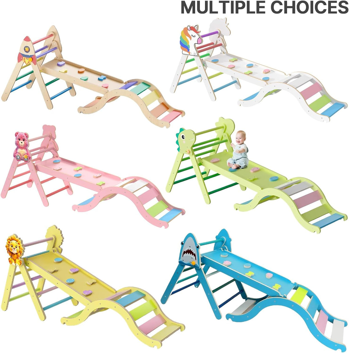 Pikler Triangle Set with Cushion, 9-in-1 Kids Climbing Toys for Toddlers 1-3 Inside, Montessori Toddler Climbing Toys Indoor, Large Wooden Pikler