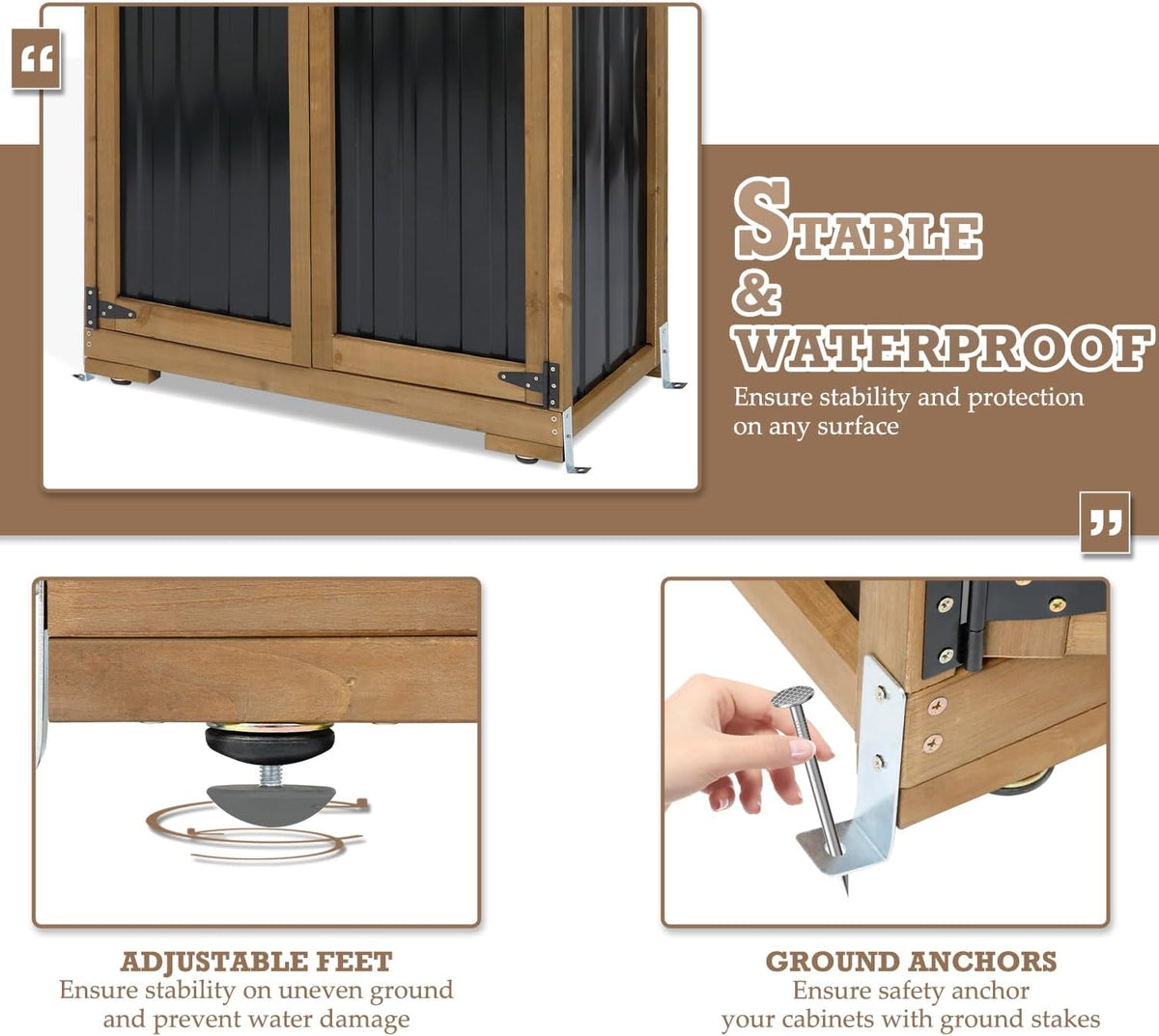 Outdoor Storage Cabinet with Shelves, Weatherproof Tool Shed for Patio