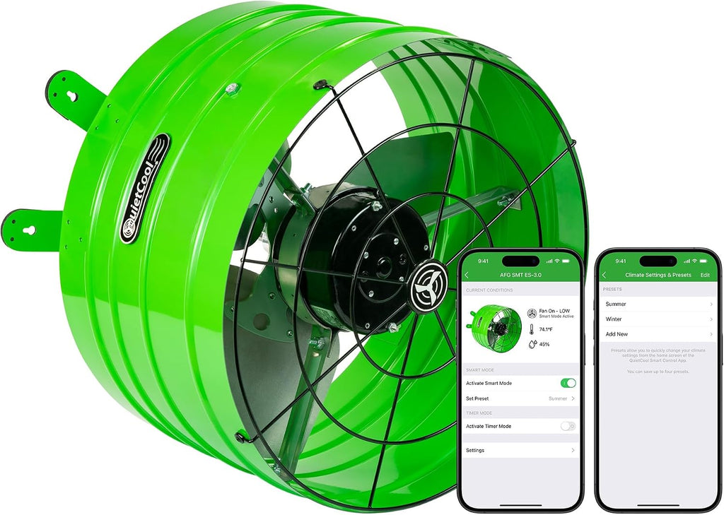 Quietcool AFG SMT ES-3.0 Smart Attic Fan for Gable Vents - Up to 2801 CFM - As low as 22 Watts - Smart App Control - Thermostat and Humidistat - 20ft