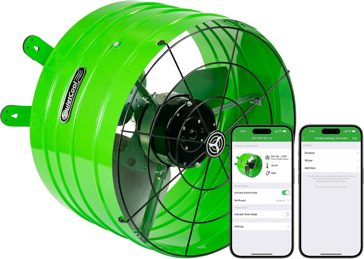 Quietcool AFG SMT ES-3.0 Smart Attic Fan for Gable Vents - Up to 2801 CFM - As low as 22 Watts - Smart App Control - Thermostat and Humidistat - 20ft