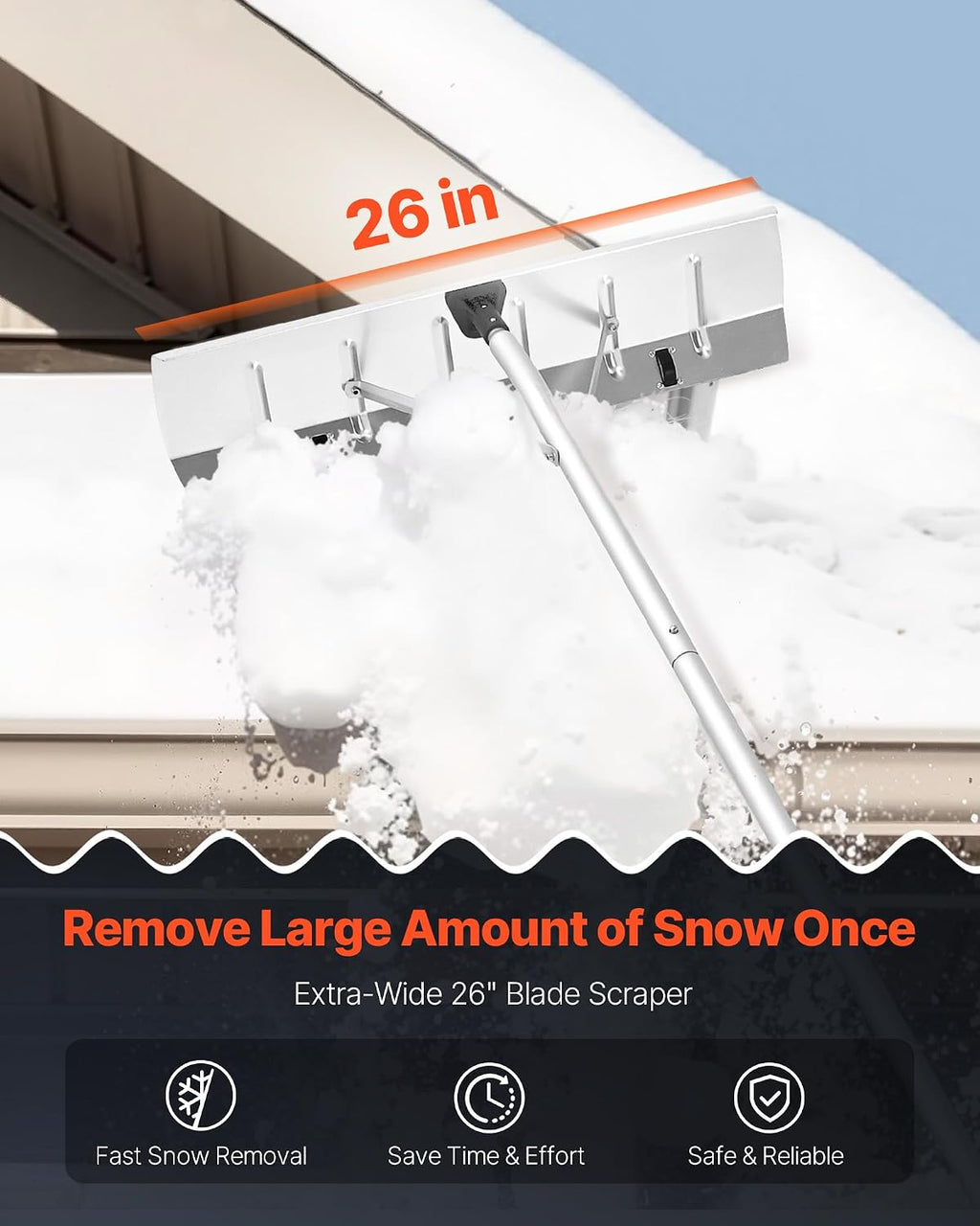 VEVOR Snow Roof Rake, 26 in Aluminum Blade Snow Removal Tool