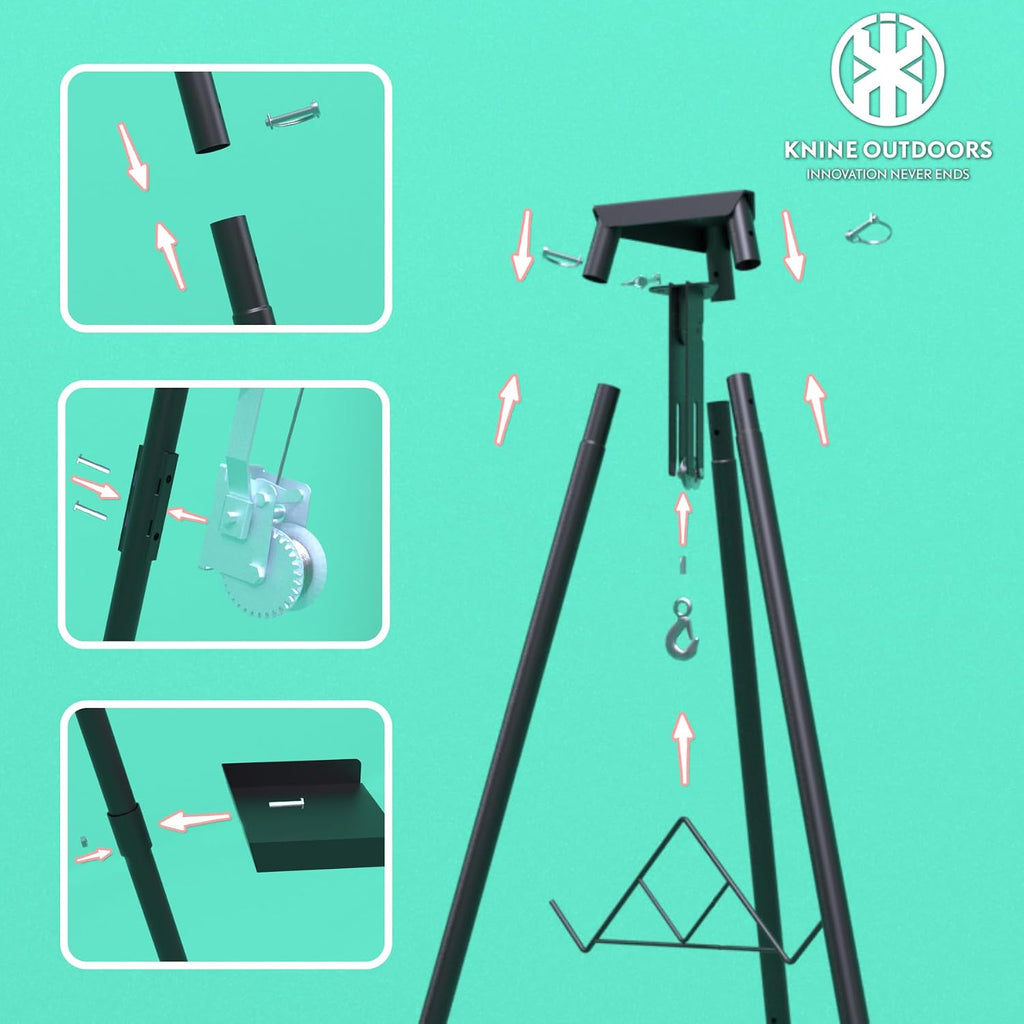 Tripod Game Hoist, 500lb Capacity Deer Hanger with Manual Winch Gambrel