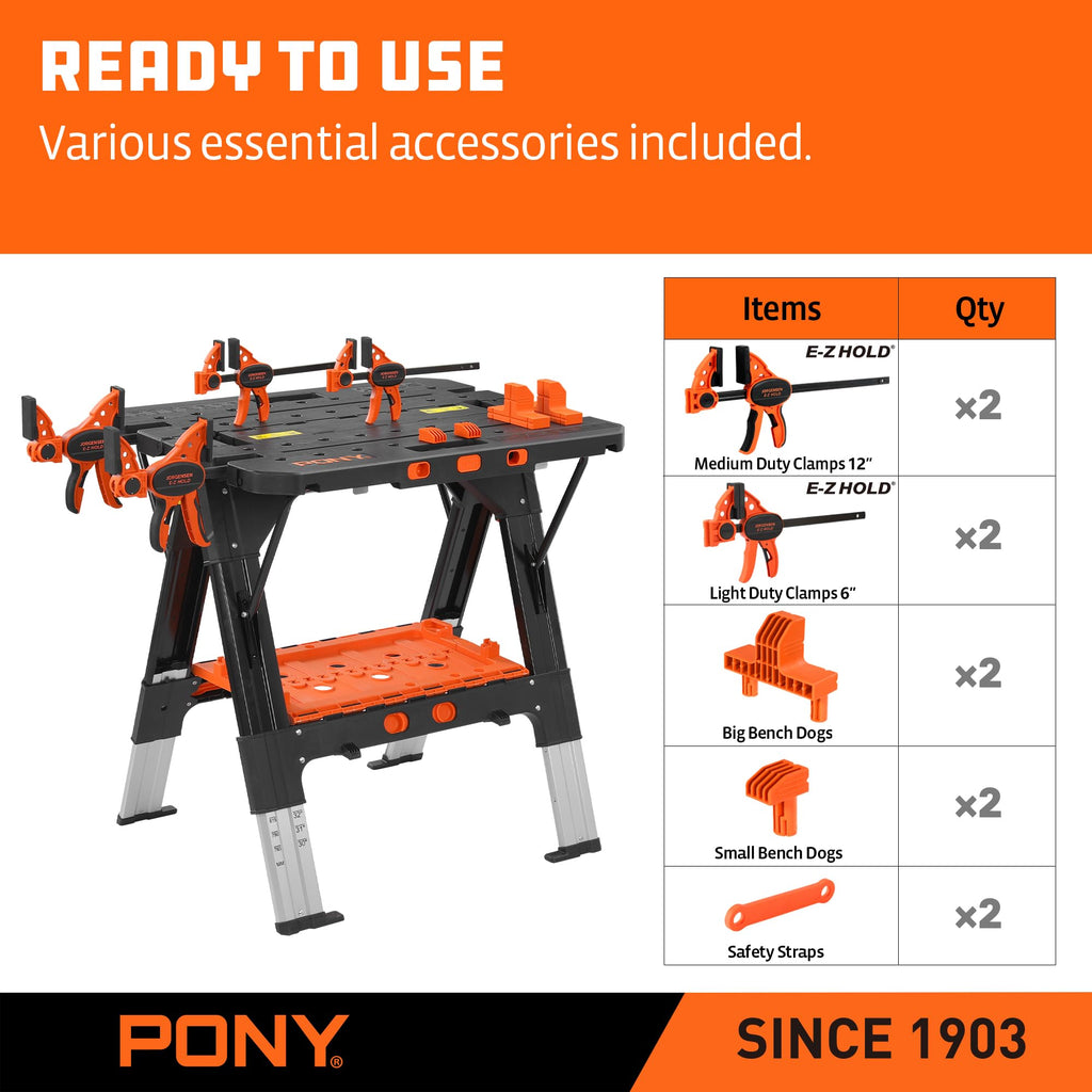 Pony Portable Folding Work Table, Workbench & Sawhorse