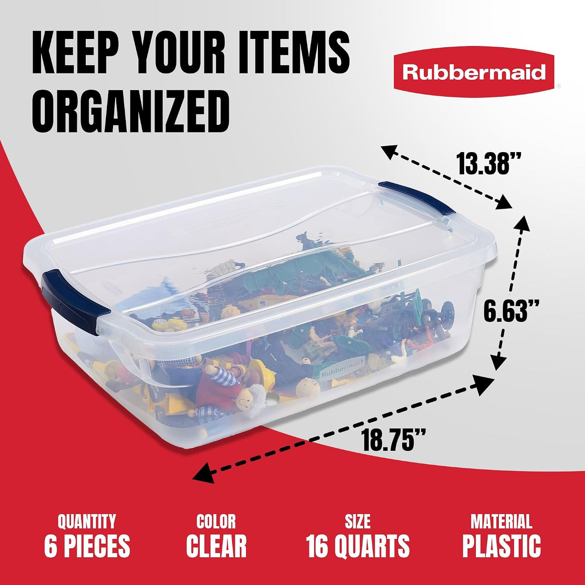 Rubbermaid Cleverstore 17 Qt Clear Storage Bins with Lids, 6 Pack