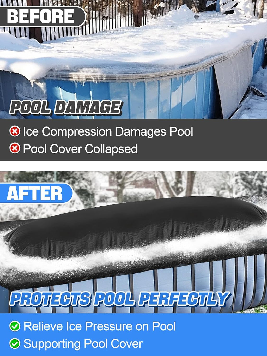 4x15ft Leak-Resistant Winter Pool Pillows for Above Ground Pool Winterizing