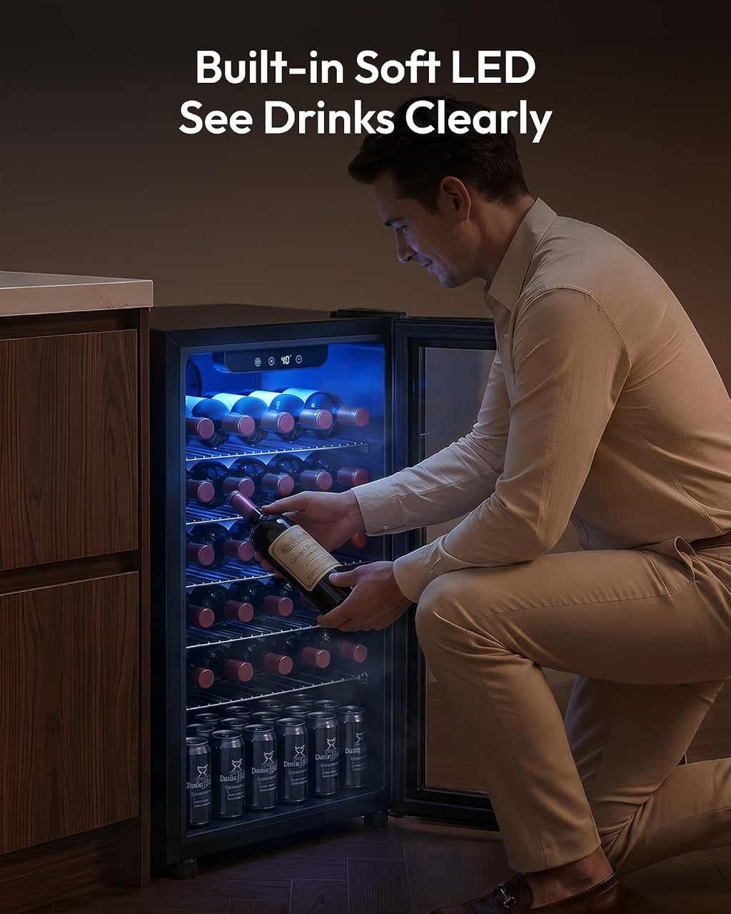 EUHOMY 125 Can Wine Cooler Refrigerator, Wine Fridge Glass Door, Black