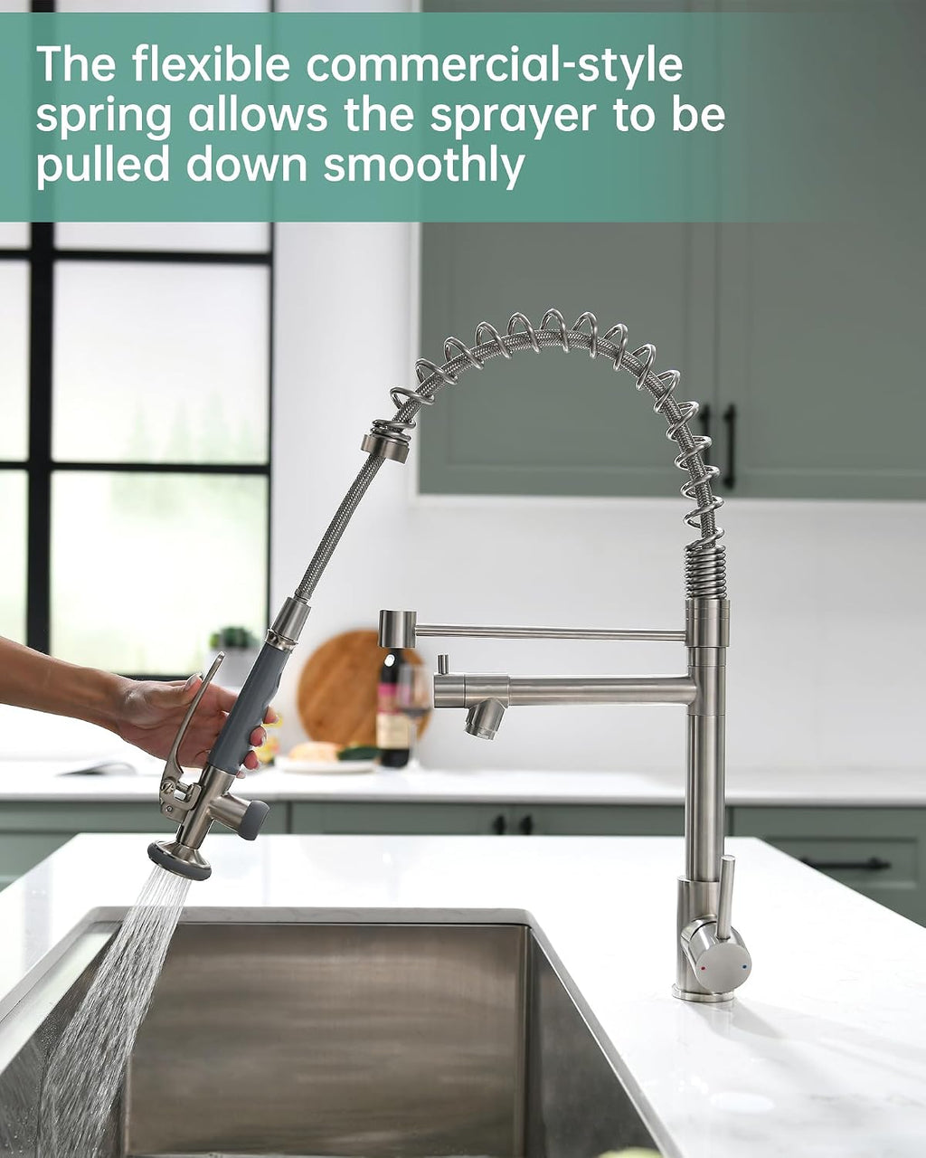 Fapully Commercial Pull Down Kitchen Sink Faucet with Sprayer Brushed Nickel