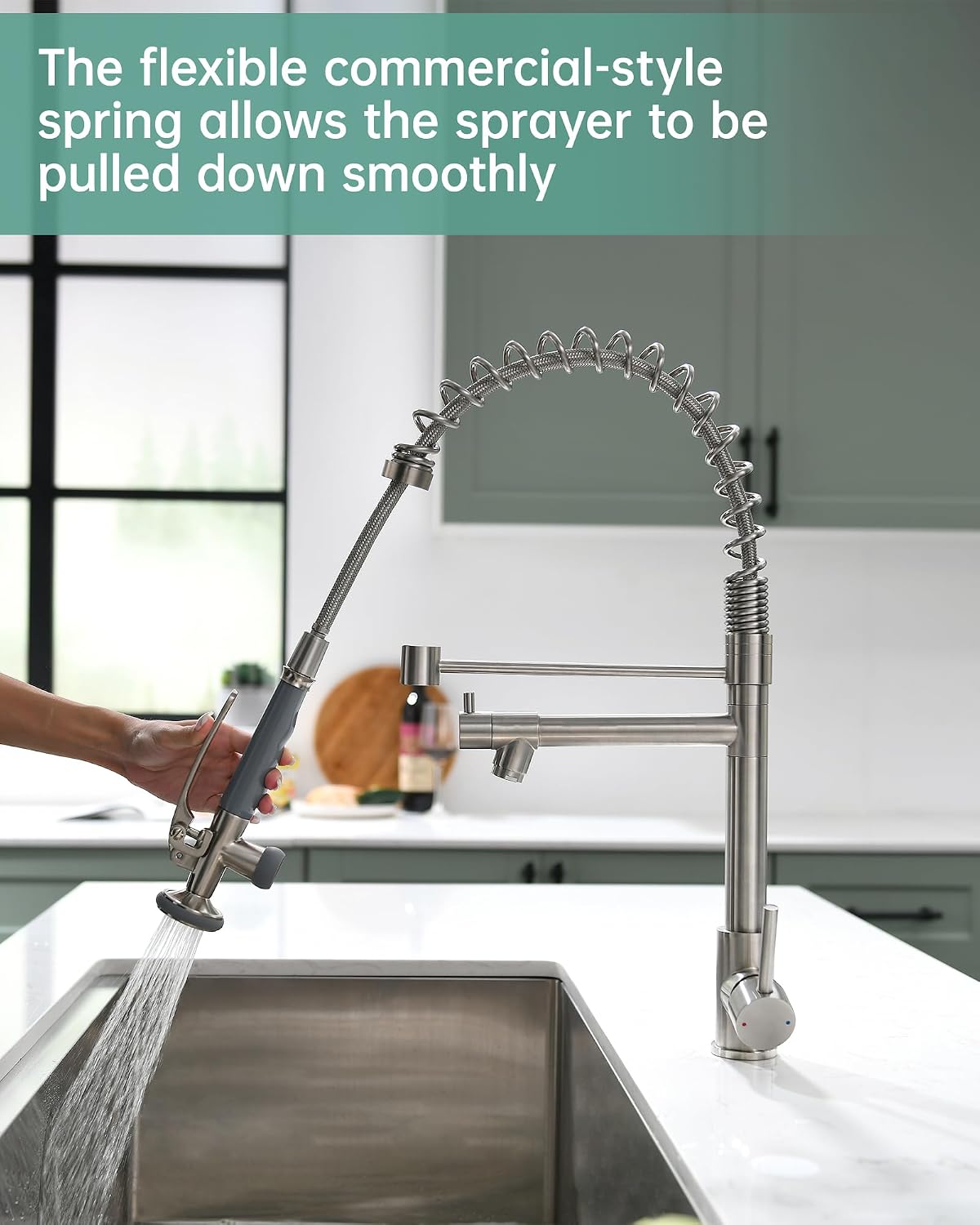 Fapully Commercial Pull Down Kitchen Sink Faucet with Sprayer Brushed Nickel