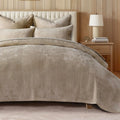 Striped Channel Velvet Quilt Set, King Size, Urban Taupe