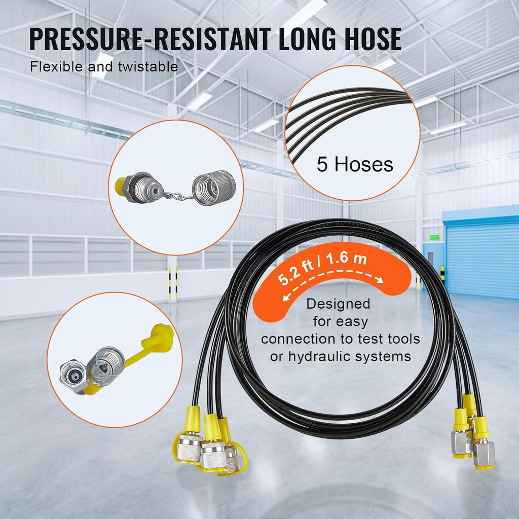 VEVOR Hydraulic Pressure Test Kit, 10/100/250/400/600bar, 5 Gauges 13 Test Couplings 14 Tee Connectors 5 Test Hoses, Hydraulic Gauge Kit with Sturdy