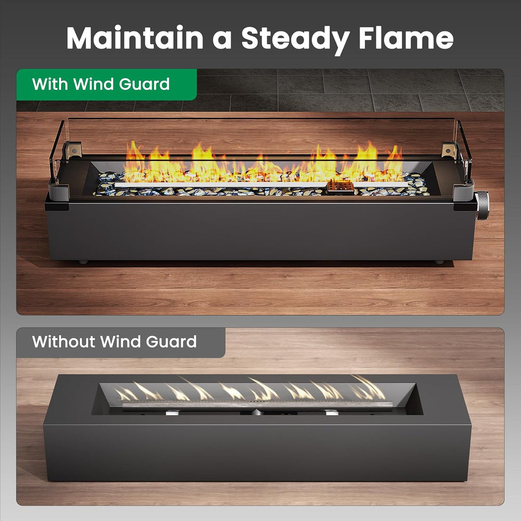 28 Inch Table Top Propane Fire Pit, 50,000 BTU Tabletop Firepit with Glass Wind Guard & Glass Beads, Portable Outdoor Portable Fireplace for Patio