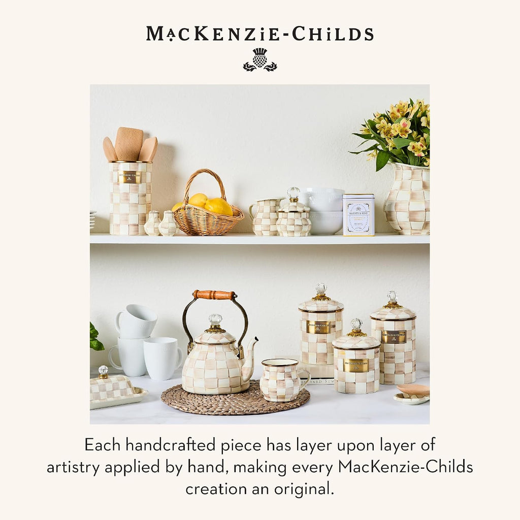 MACKENZIE-CHILDS Enamel Utensil Holder, Brown-and-White Mocha Check