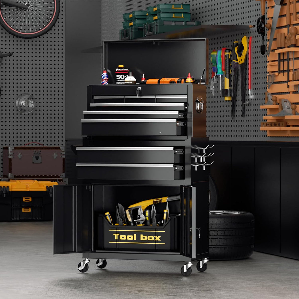 8-Drawer Rolling Tool Chest with Lock, Detachable Tool Cabinet Cart with Wheels, High-Capacity Mechanic Tool Storage for Garage Workshop Warehouse