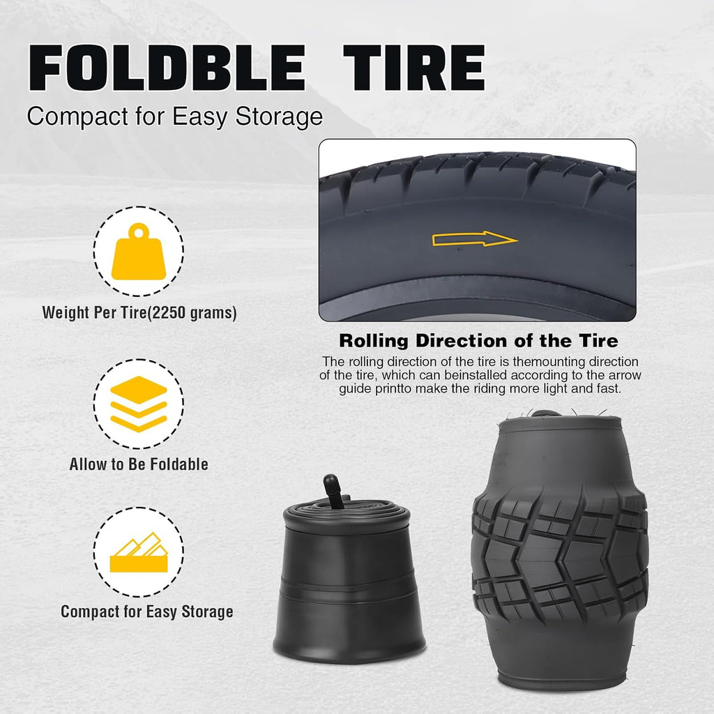 16/20/26 x 4.0 Fat Tire for Ebike, Mountain Bike, Tricycle, Ideal for Snow, Mud, Gravel Road, Heavy Duty Wear-Resistant All-Terrain 1/2 Tires (1/2