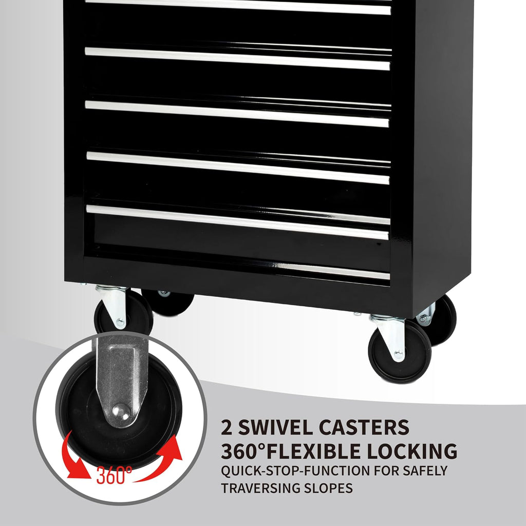 7-Drawer Heavy-Duty Rolling Tool Chest Cabinet with Lock Mobile Cart for Garage & Workshop, Black
