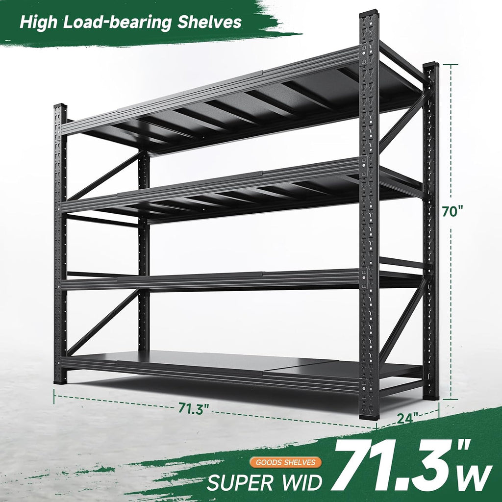 71.3" W Metal Storage Shelves,5000LBS Heavy Duty Garage Shelving Units, 4 Tier Adjustable Utility Rack Shelf,Large Industrial Shelves,for Shop