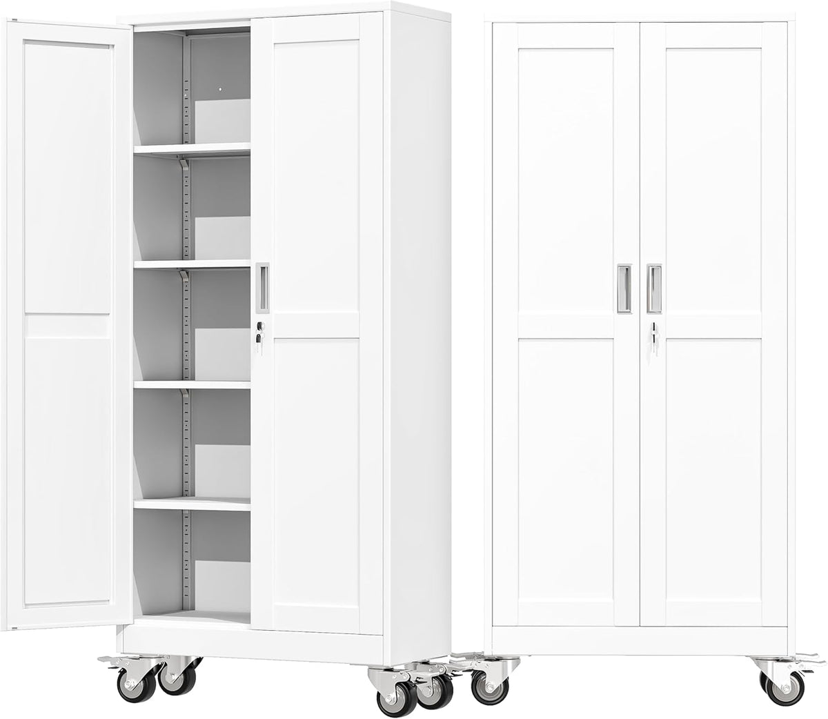 71" Metal Garage Storage Cabinet with Wheels and Locking Doors and Tall Rolling Steel Tool Cabinet with 4 Adjustable Shelves for Garage,Home,Office