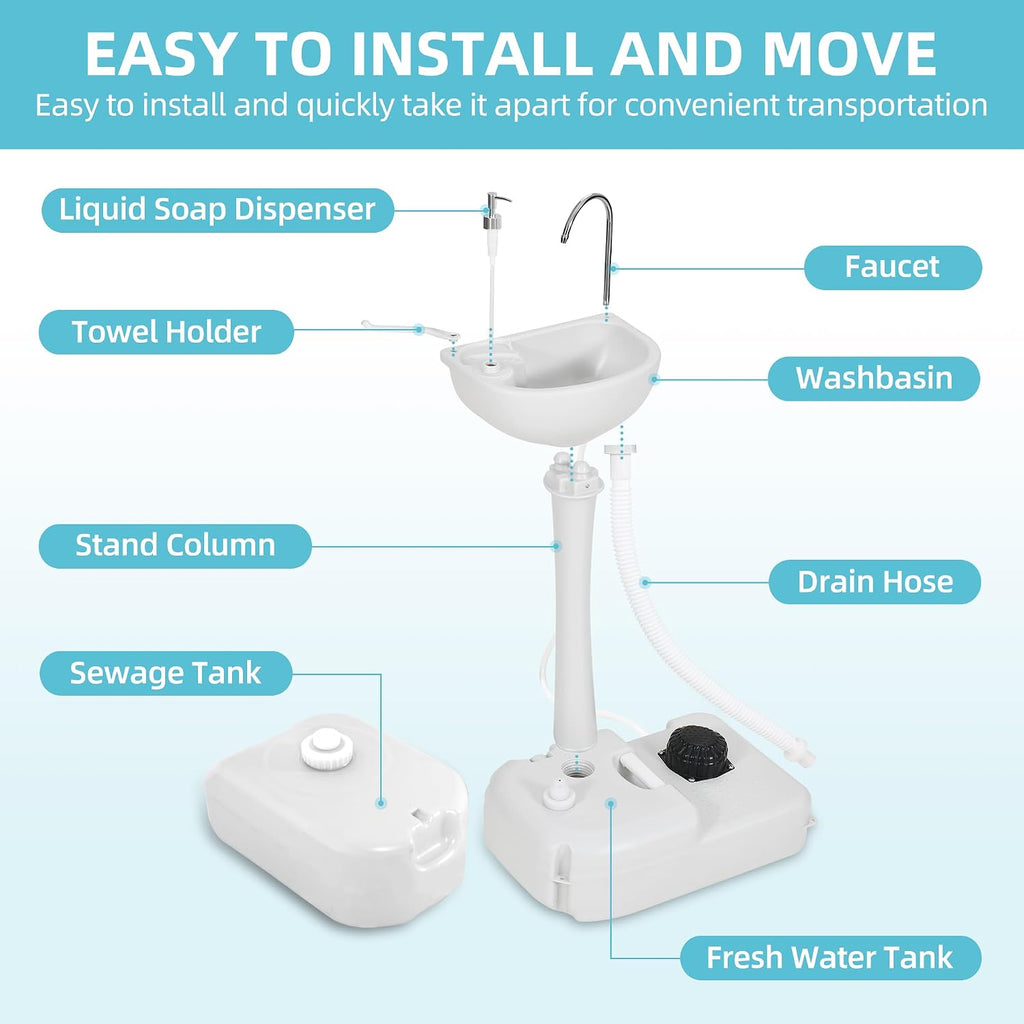 YITAMOTOR Portable Sink 17L Camping Hand Washing Station with 24L Sewage Tank, Wheels, Soap Dispenser, Towel Holder, for Garden, Gather, Worksite