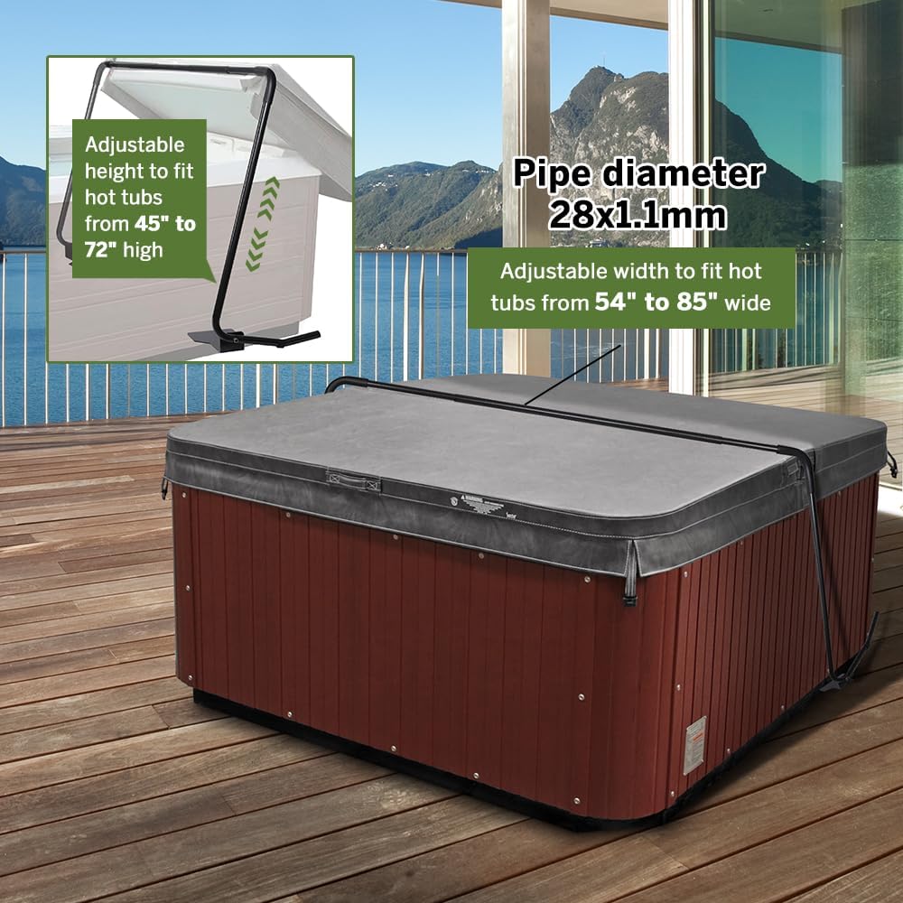 Hot Tub Cover Lift Bar,Two Sides Spa Lifter,Height 45.3“ - 72.1” Width 53.5“ - 84” Adjustable Cover Lifting & Removal System,Installs Under Hot Tubs