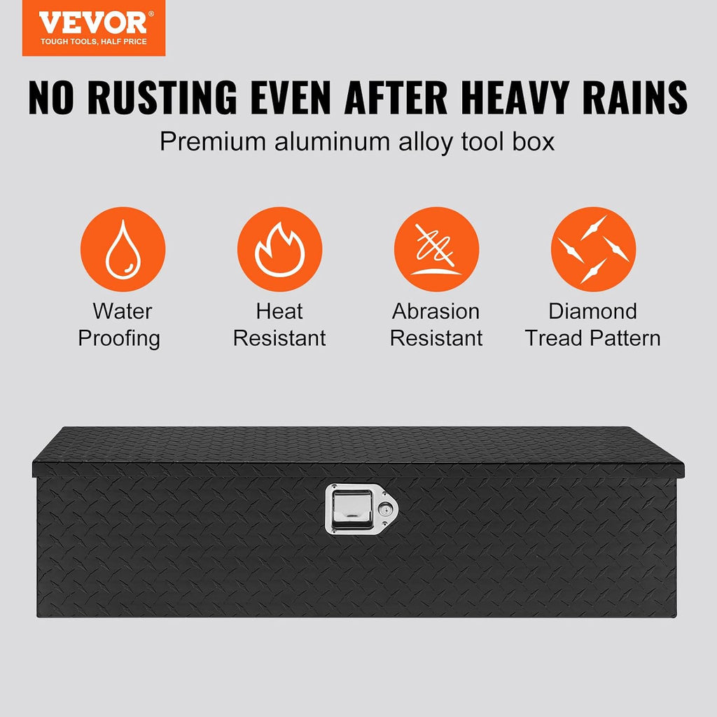 VEVOR Heavy Duty Aluminum Truck Bed Tool Box, Diamond Plate Tool Box with Side Handle and Lock Keys, Storage Tool Box Chest Box Organizer for Pickup