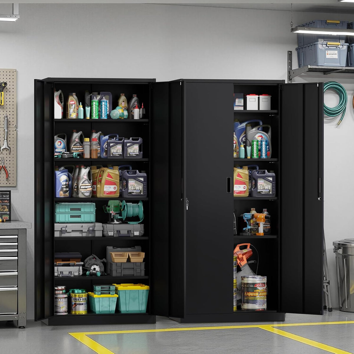 VINGLI Metal Garage Storage Cabinet with 2 Doors and 5 Adjustable Shelves, 71" Tall Steel Lockable File Cabinet, Locking Tool Cabinets for Home