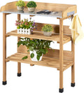 Yaheetech Potting Bench Outdoor Console Table w/3-Tier Storage,Natural Wood