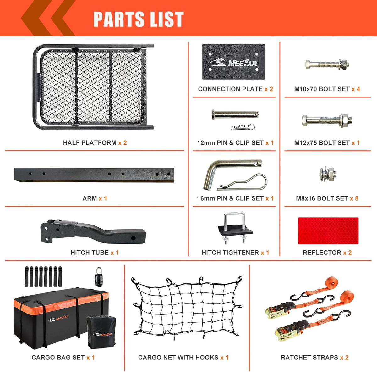 Hitch Mount Cargo Carrier Rack Basket 60"*20"*6"+Waterproof Bag 16 Cu.Ft.