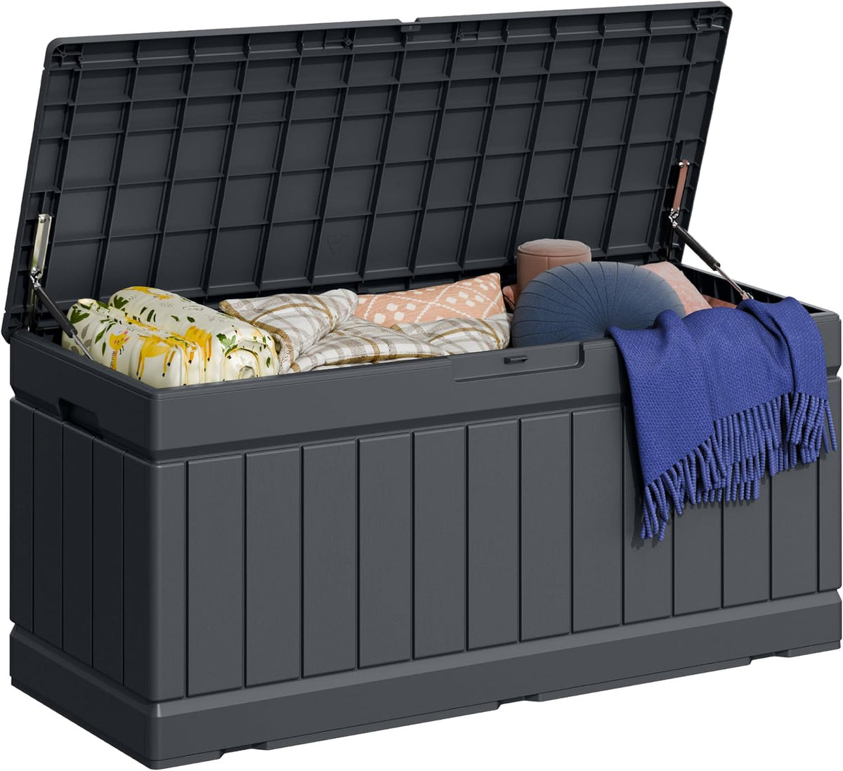 Greesum 82 Gallon Resin Deck Box, All Weather Outdoor Storage, Dark Gray