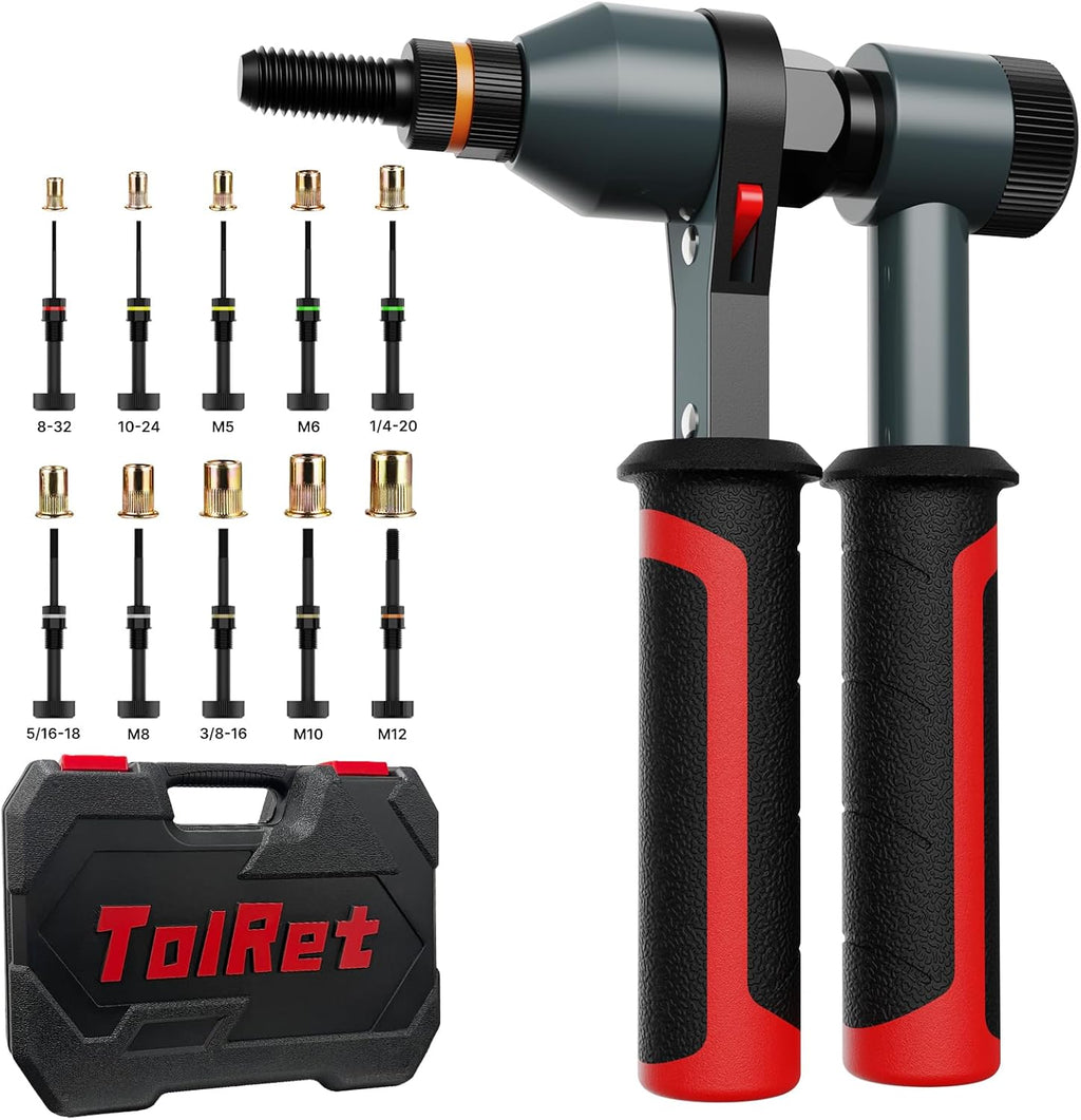 Rivet Nut Tool Kit, Rivnut Tool Kit with 10 Metric and SAE Mandrels