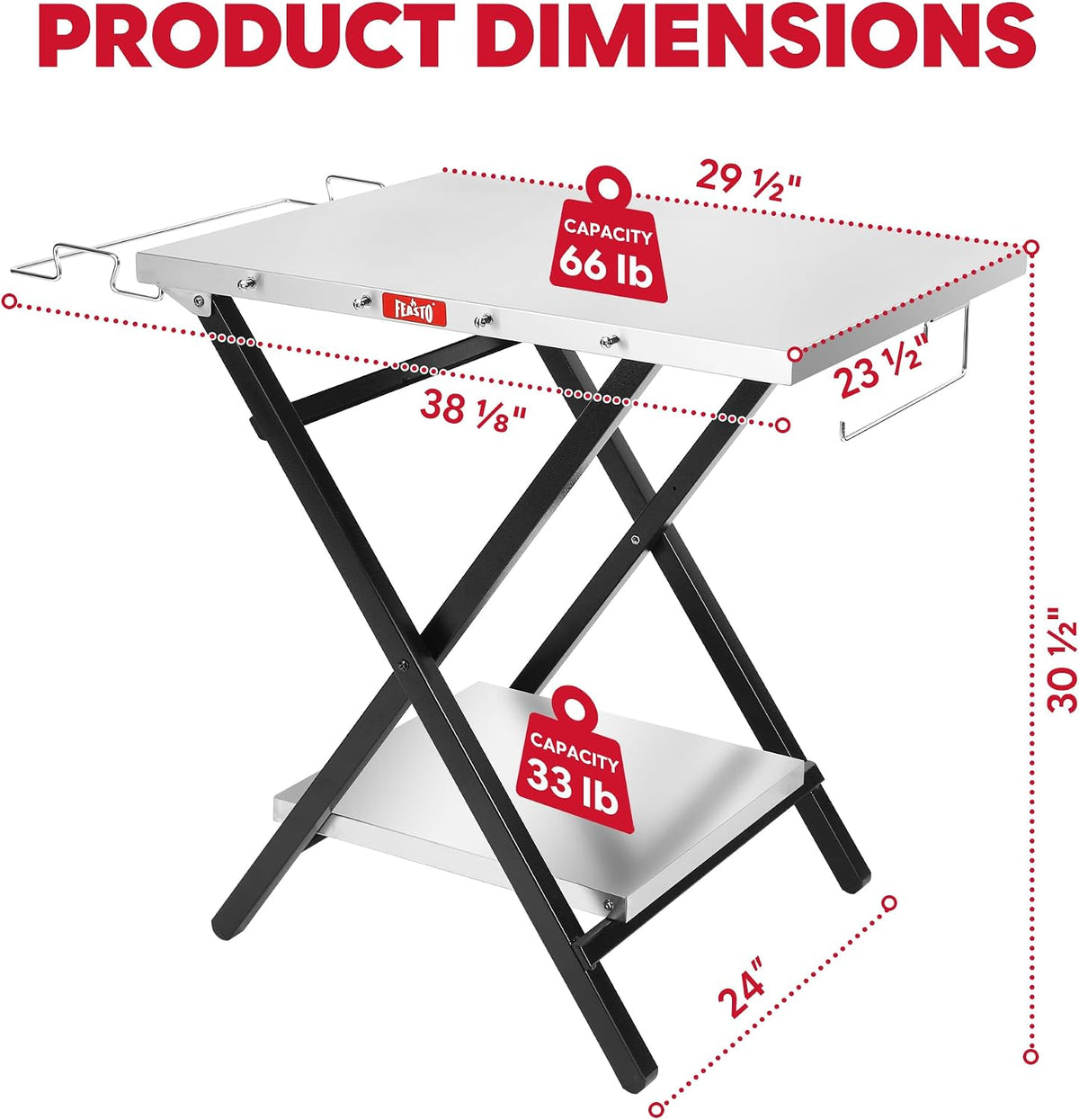 Feasto Outdoor Grill Table, Folding Prep Table, 30" x 24", Stainless Steel