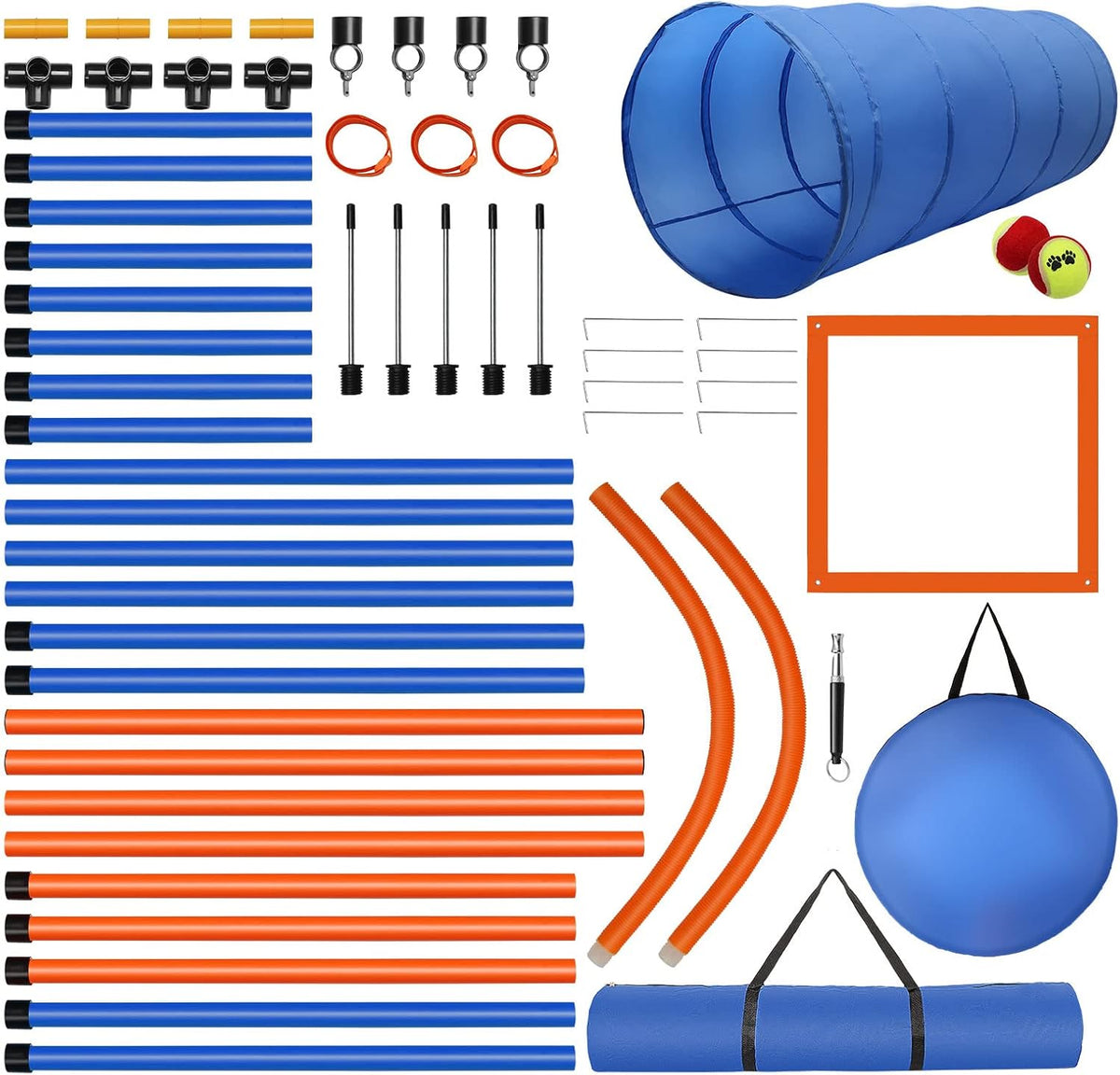 Dog Agility Training Equipment, 60-piece Dog Obstacle Course Training Starter Kit Pet Outdoor Game with Tunnel, Agility Hurdle, Weave Poles, Jump