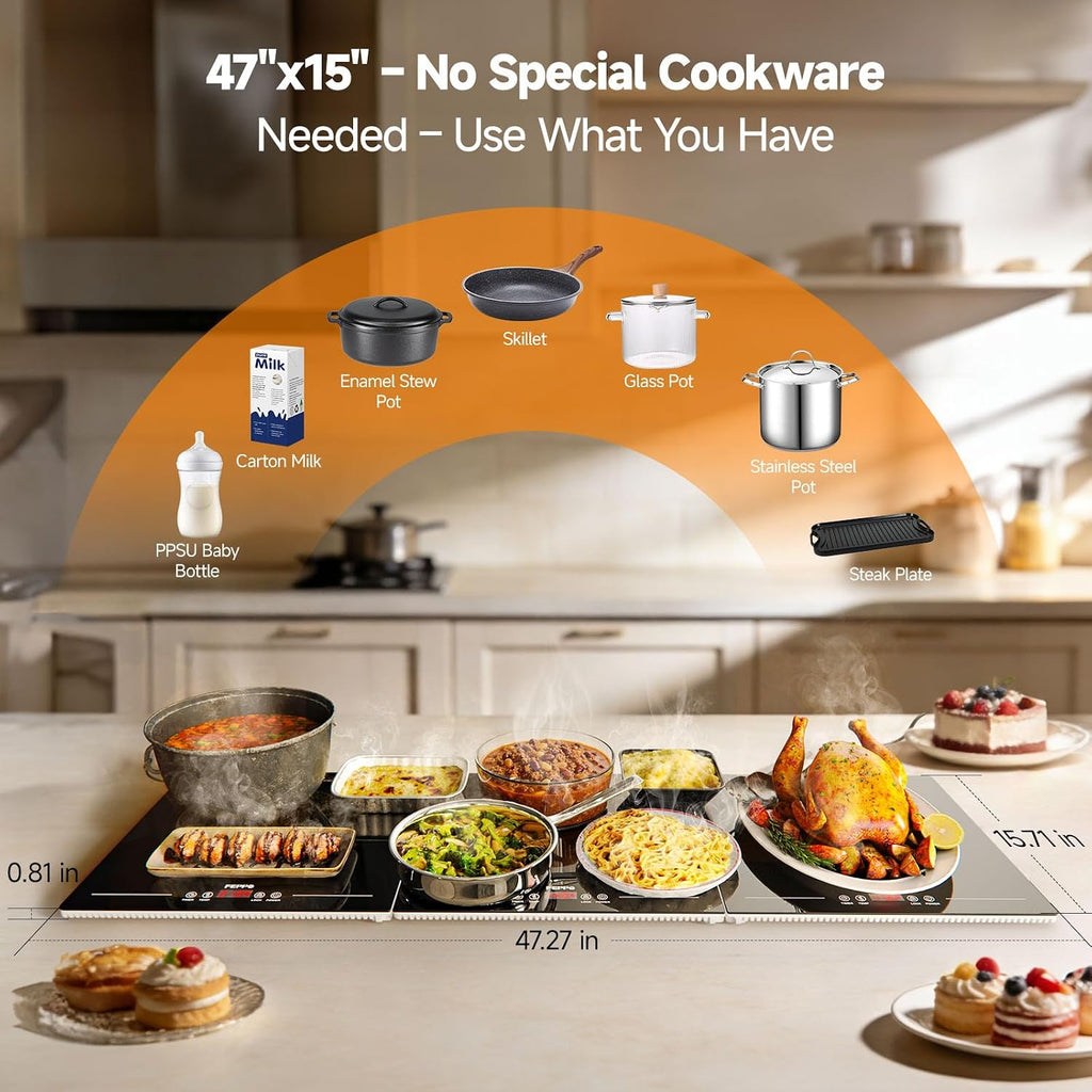 FEPPO 2026 Electric Food Warming Tray 47"x15" Rectangular Kitchen Appliance